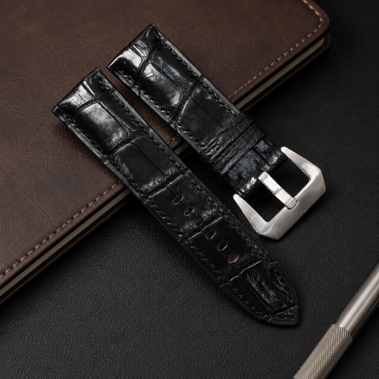 Black Alligator Leather Watch Strap
