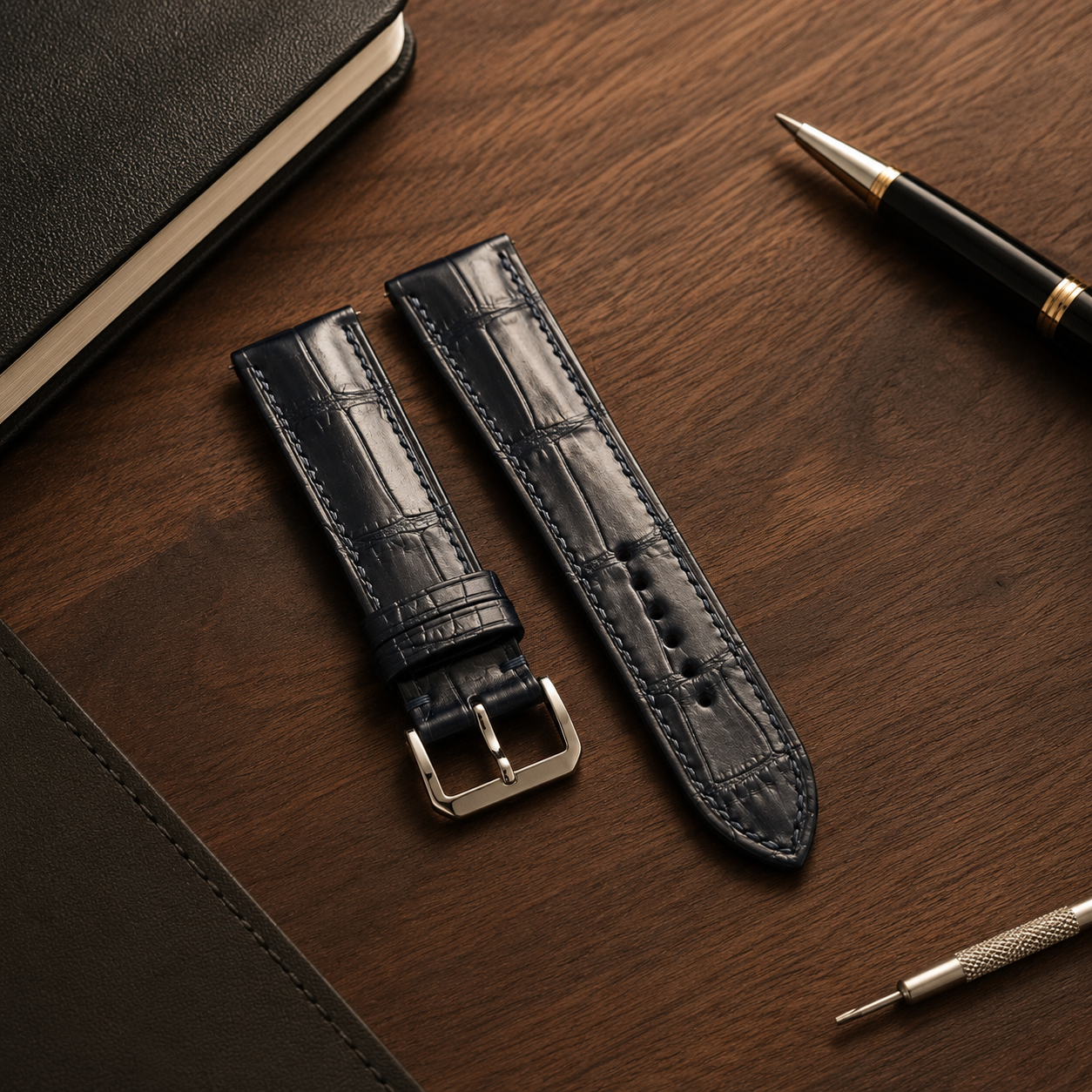 Black Alligator Leather Watch Strap