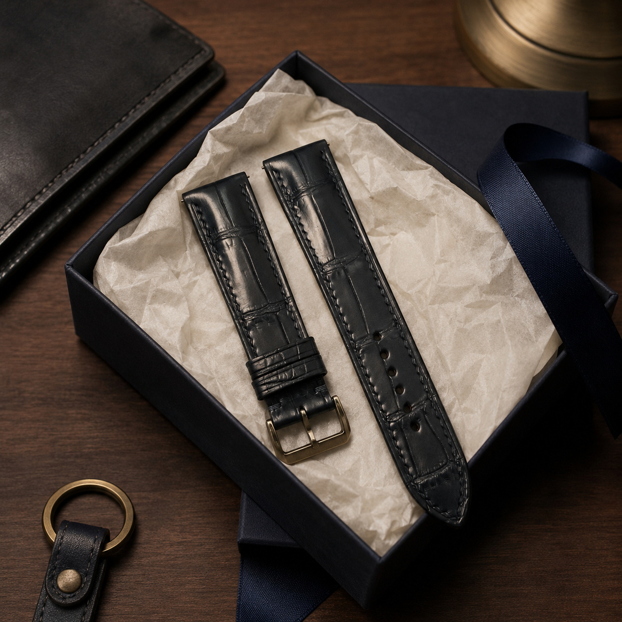 Black Alligator Leather Watch Strap