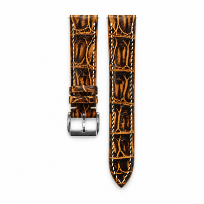 Black Amber Patina Alligator Leather Watch Strap with steel buckle