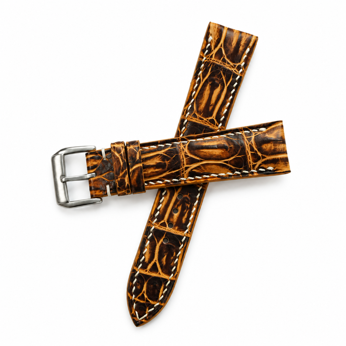 Black Amber Patina Alligator strap two pieces crossed