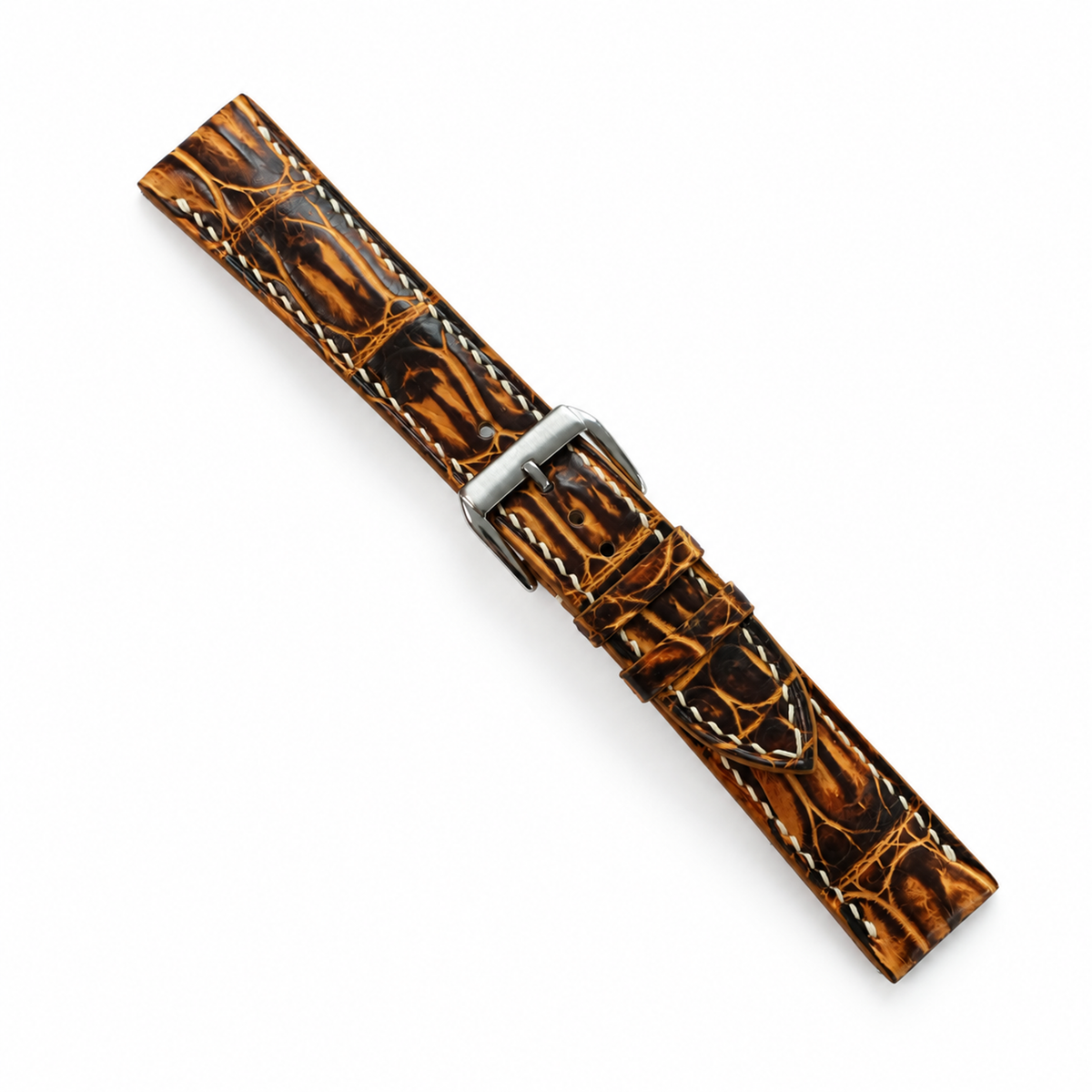 Black Amber Patina Alligator strap assembled diagonal view