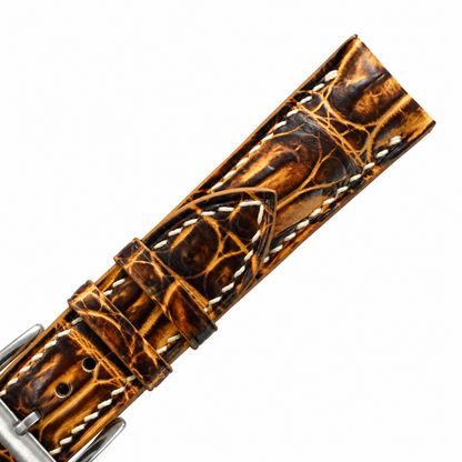 Black Amber Patina Alligator strap keepers and scale grain macro