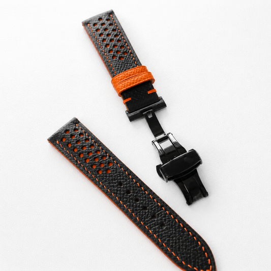 Black and Orange Racing Epsom Leather Watch Strap - Photo 1