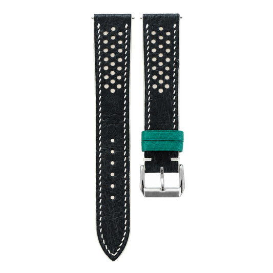 Black Beige Small Rally Ostrich Leather Watch Strap - hero