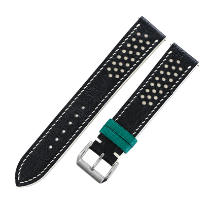 Black Beige Small Rally Ostrich Leather Watch Strap - side view