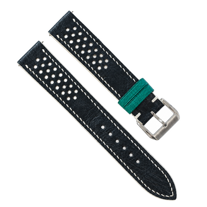 Black Beige Small Rally Ostrich Leather Watch Strap - white contrast stitching
