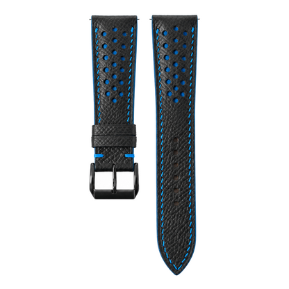 Padded Black Blue Small Rally Epsom Leather Watch Strap - hero