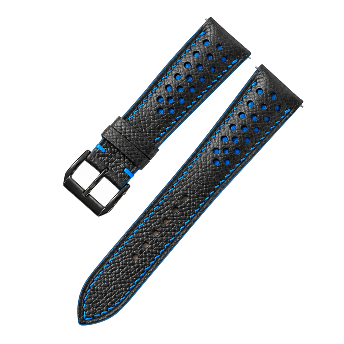 Padded Black Blue Small Rally Epsom Leather Watch Strap - side view
