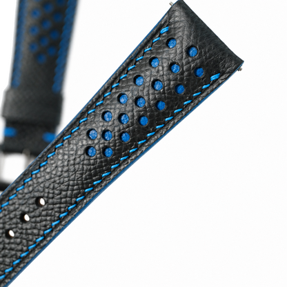 Padded Black Blue Small Rally Epsom Leather Watch Strap - side profile