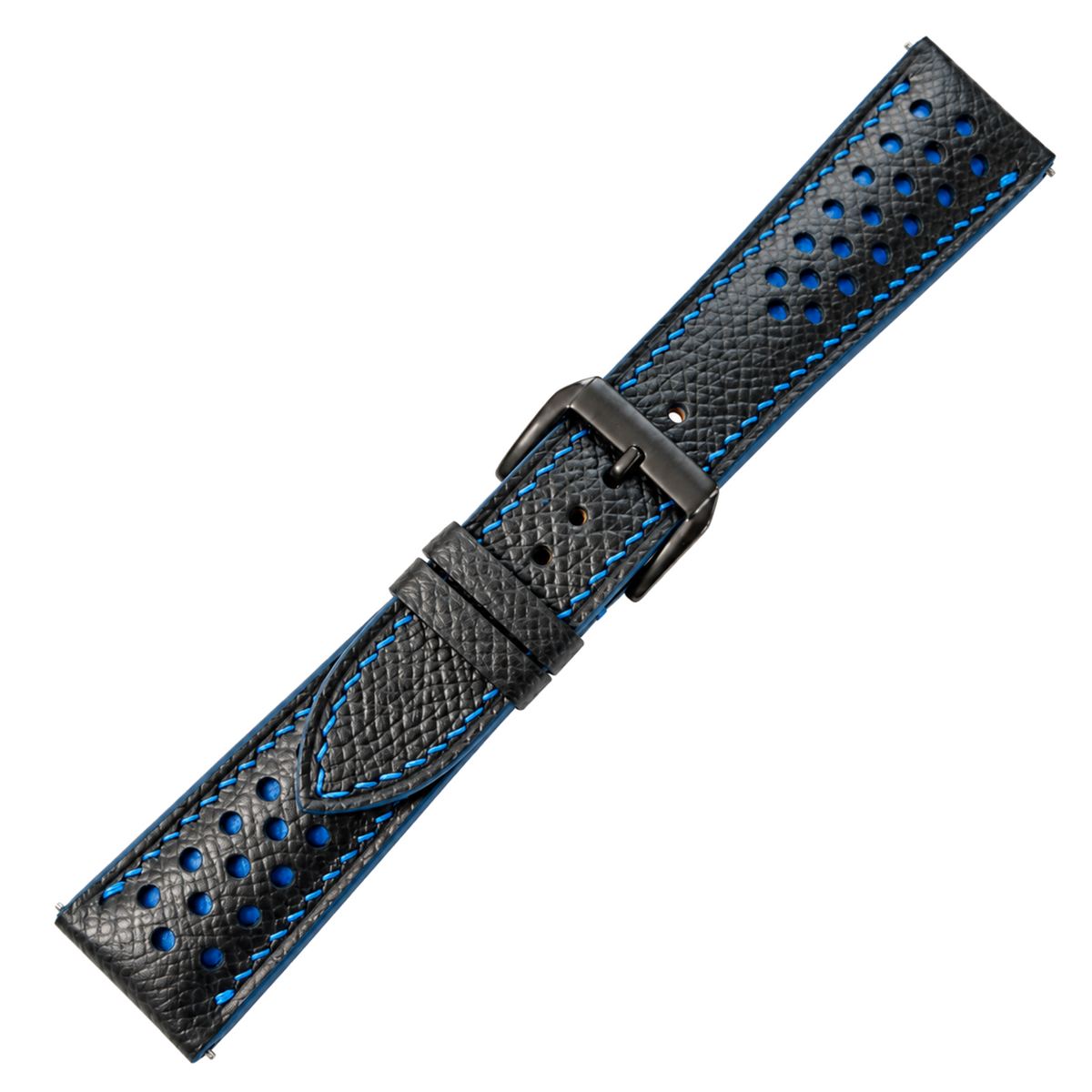 Padded Black Blue Small Rally Epsom Leather Watch Strap - on wrist