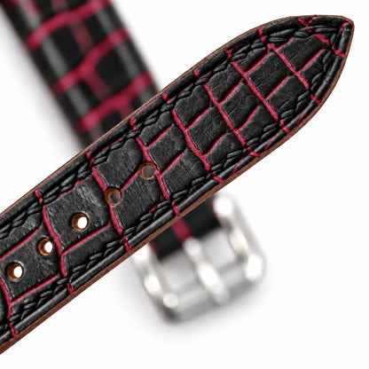 Patina Black Red Bordeaux Alligator Leather Watch Strap - side profile red bordeaux patina