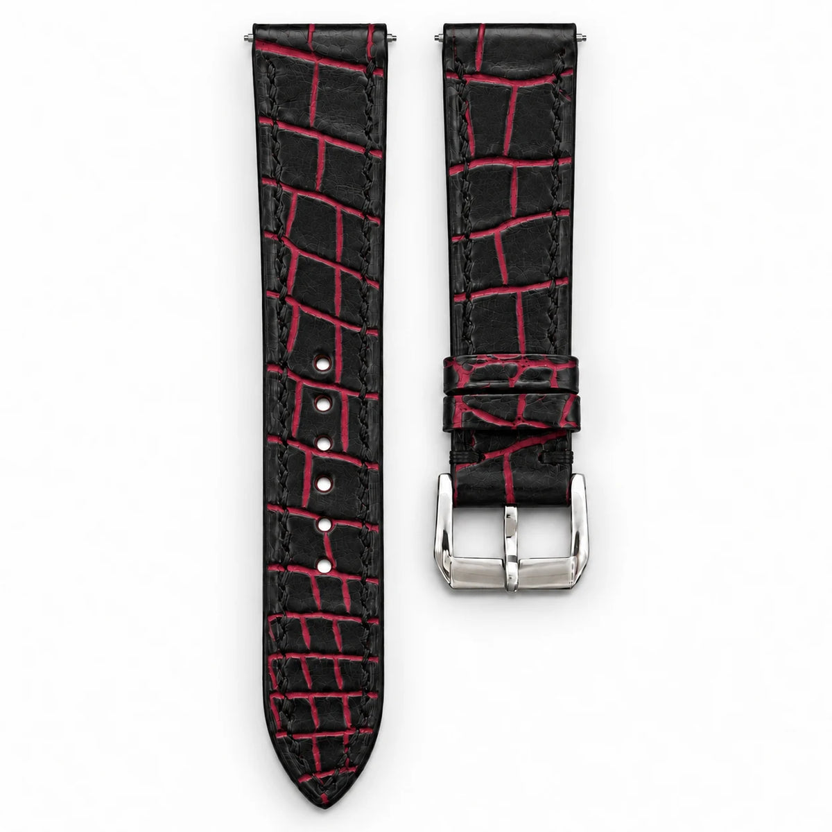Patina Black Red Bordeaux Alligator Leather Watch Strap - hero