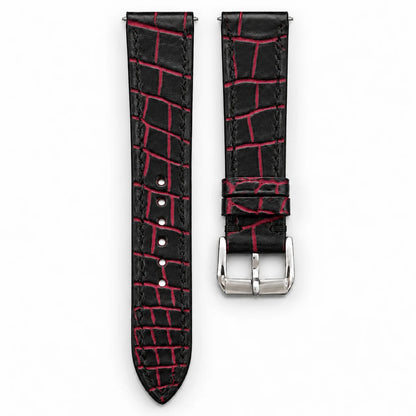 Patina Black Red Bordeaux Alligator Leather Watch Strap - hero