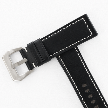 Black Buttero Box Stitch Leather Watch Strap