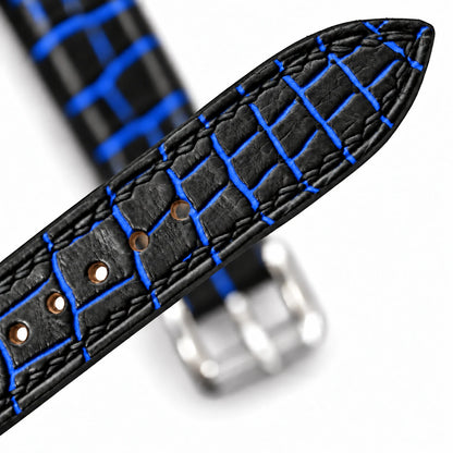 Patina Black Cobalt Blue Alligator Leather Watch Strap - side profile cobalt blue patina