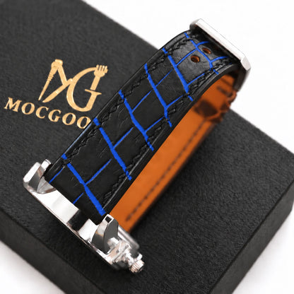 Patina Black Cobalt Blue Alligator Leather Watch Strap - cobalt blue patina scale pattern macro