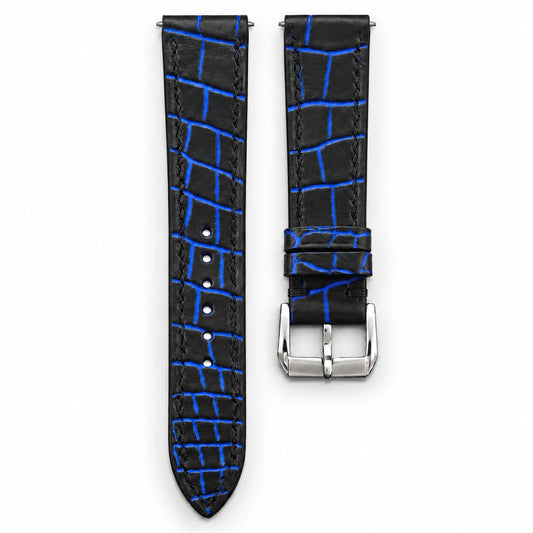 Patina Black Cobalt Blue Alligator Leather Watch Strap - hero