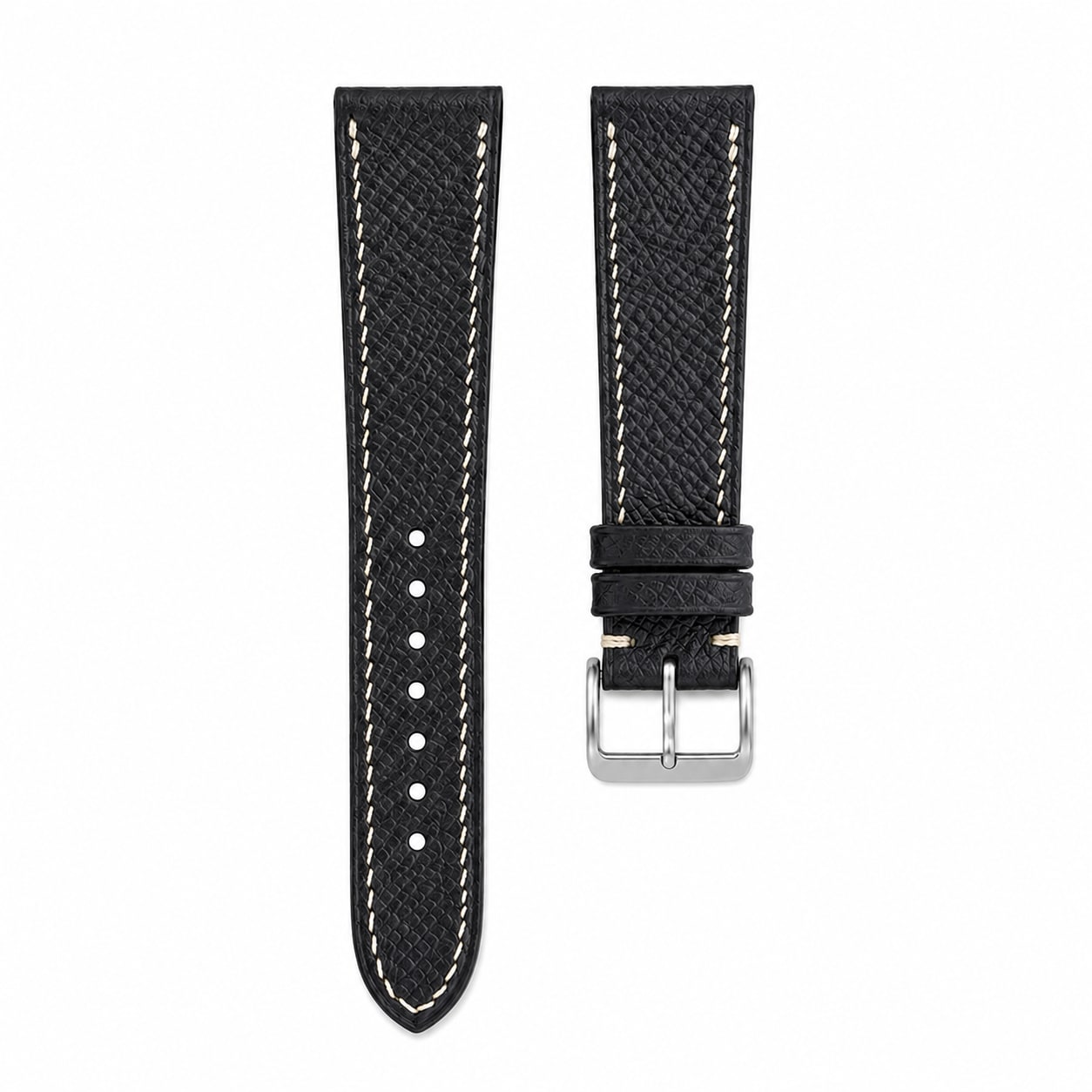 Black Epsom leather watch strap with cream stitching