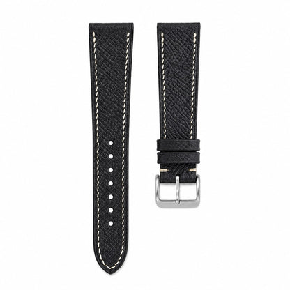 Black Epsom leather watch strap with cream stitching