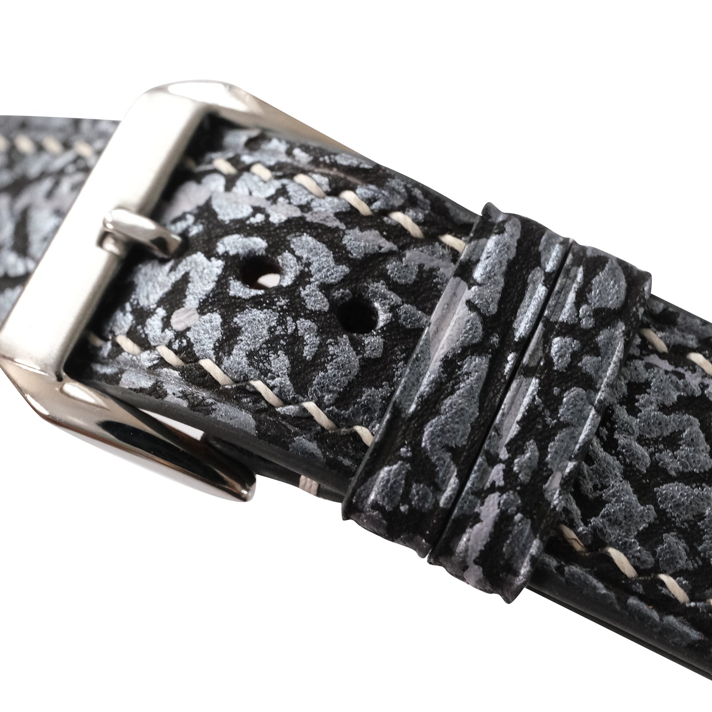 Black Grey Shark Leather Watch Strap