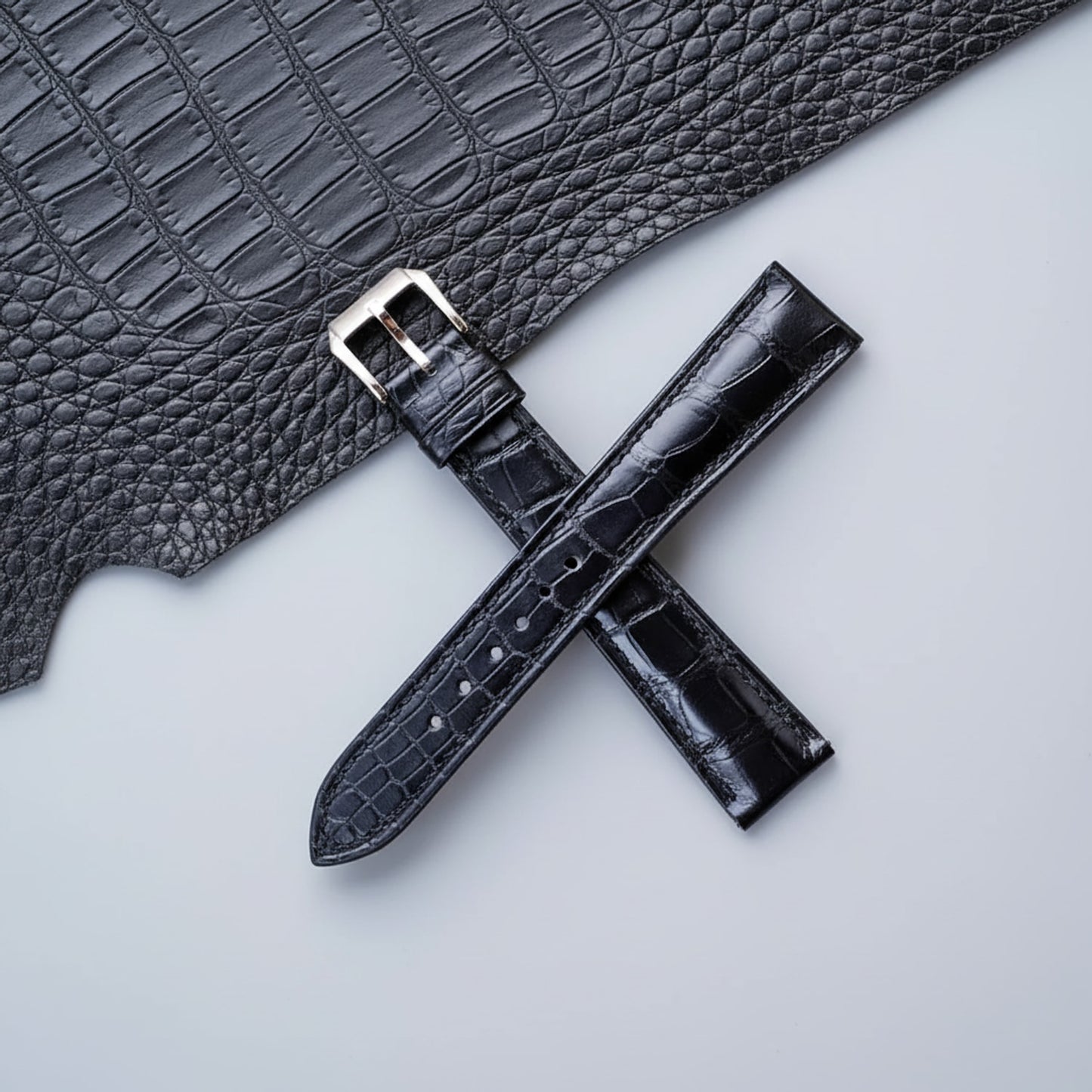 Black Hornback Alligator Leather Watch Strap