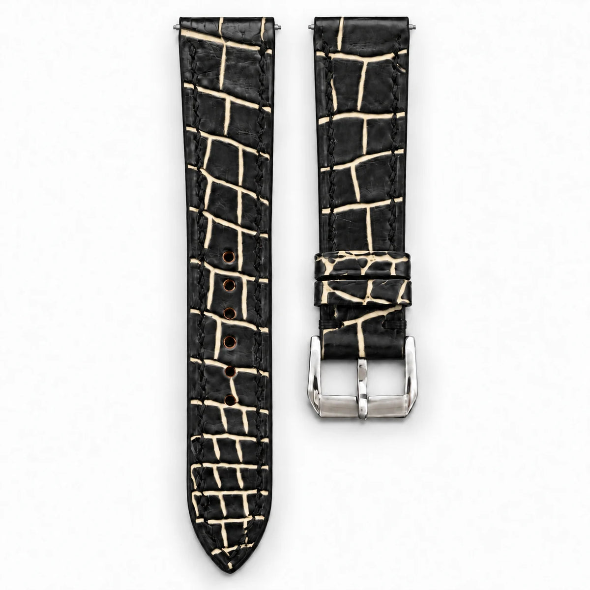 Patina Black Ivory Cream Alligator Leather Watch Strap - hero
