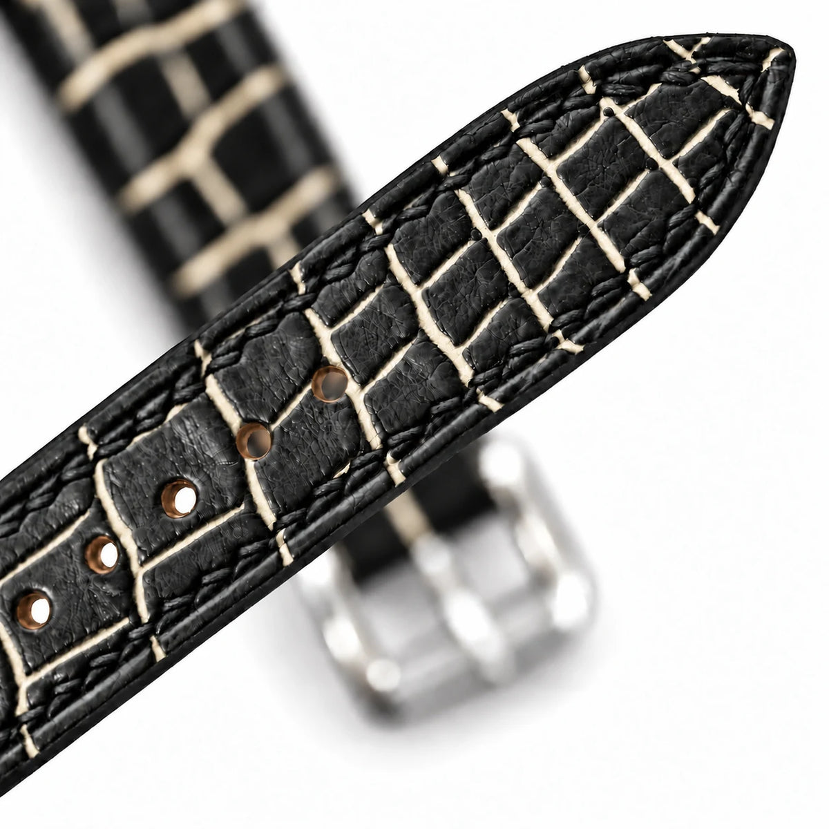Patina Black Ivory Cream Alligator Leather Watch Strap - side profile ivory cream patina