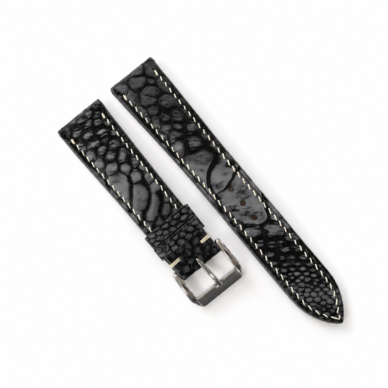 Black Nubuck Ostrich Leg Leather Watch Strap