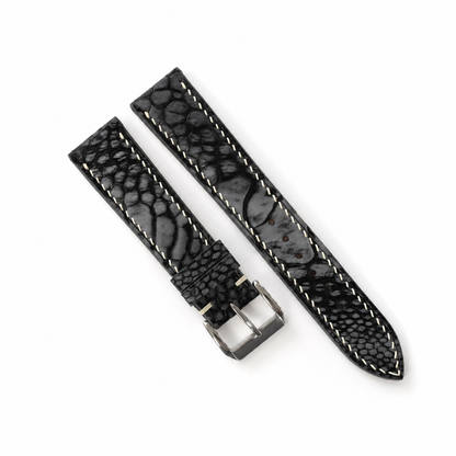 Black Nubuck Ostrich Leg Leather Watch Strap