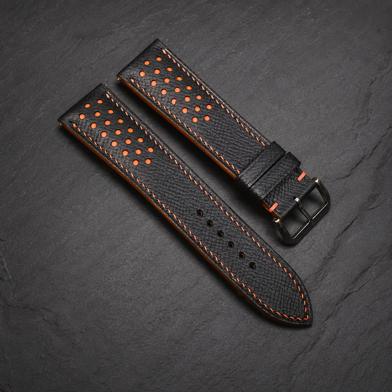 Black Orange Epsom Leather Watch Strap