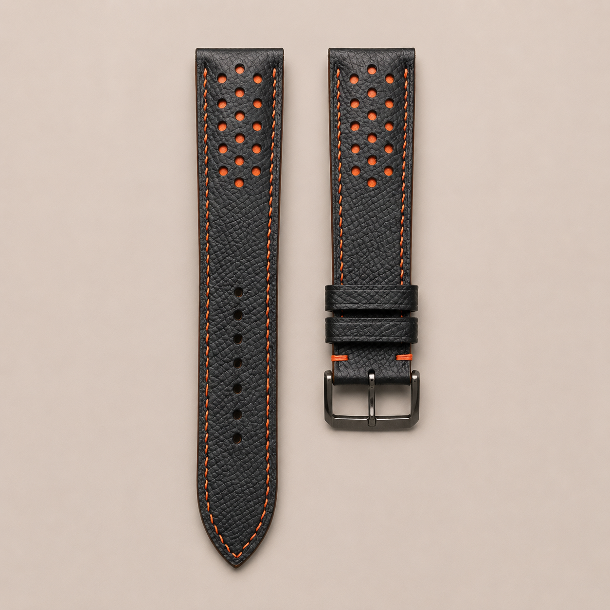 Black Orange Epsom Leather Watch Strap