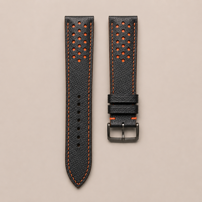 Black Orange Epsom Leather Watch Strap