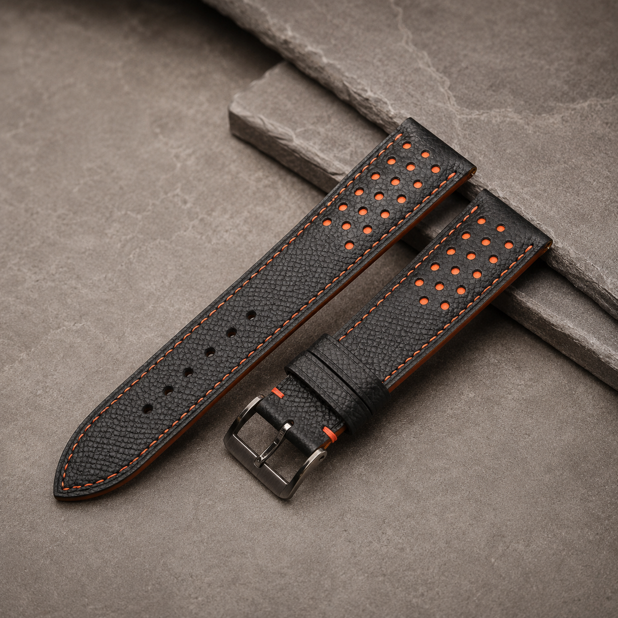 Black Orange Epsom Leather Watch Strap