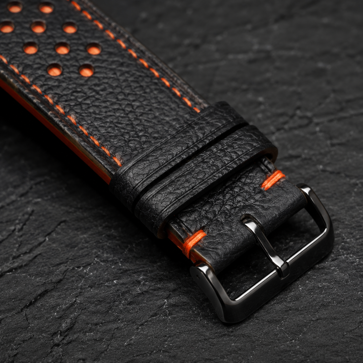 Black Orange Epsom Leather Watch Strap