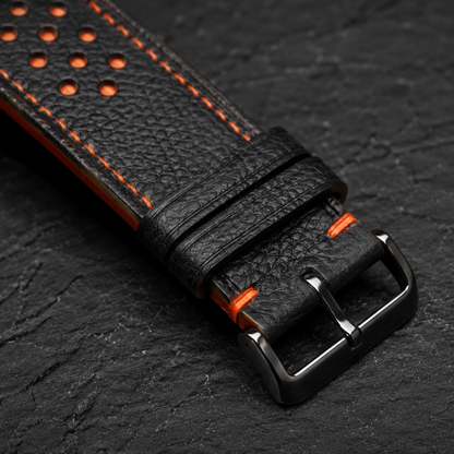 Black Orange Epsom Leather Watch Strap