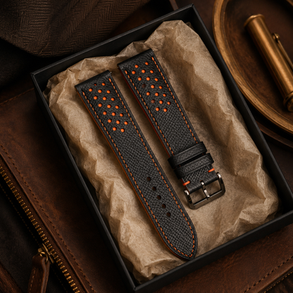 Black Orange Epsom Leather Watch Strap