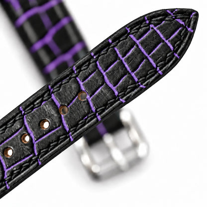 Patina Black Purple Alligator Leather Watch Strap - side profile purple patina
