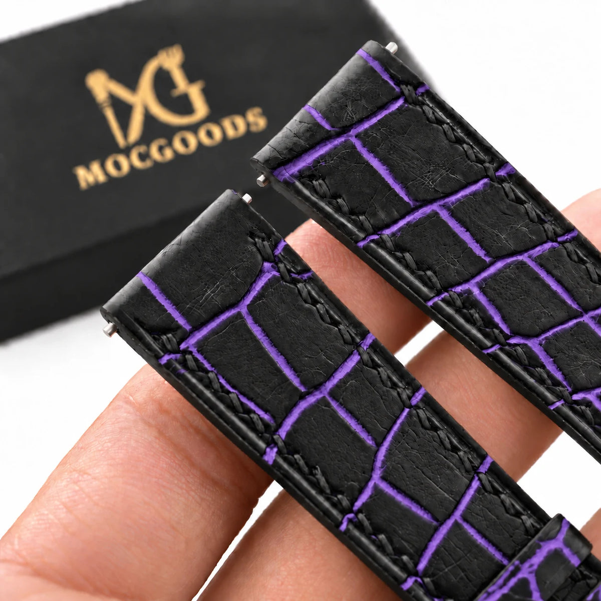 Patina Black Purple Alligator Leather Watch Strap - purple patina scale pattern macro