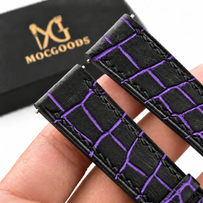 Patina Black Purple Alligator Leather Watch Strap - purple patina scale pattern macro
