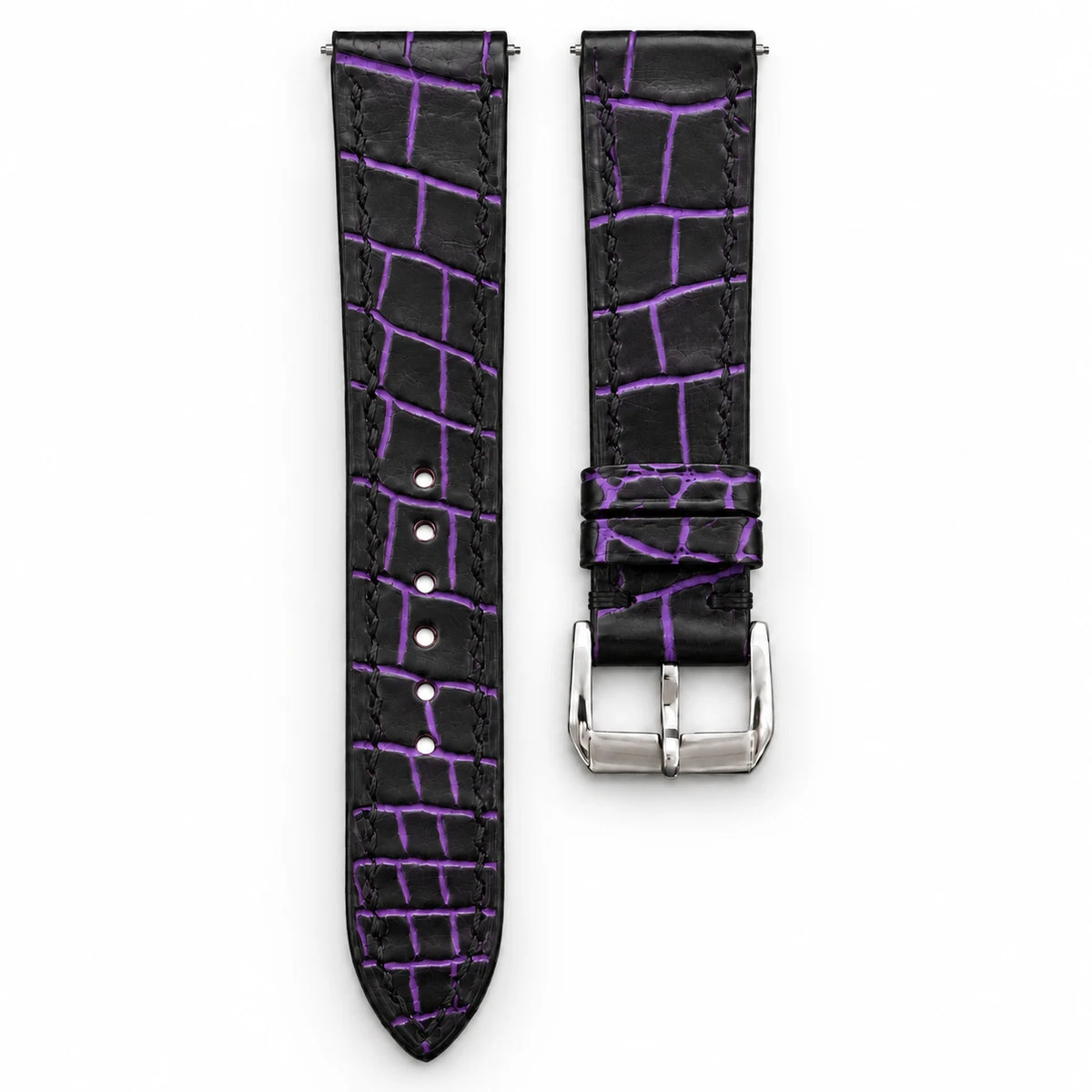 Patina Black Purple Alligator Leather Watch Strap - hero