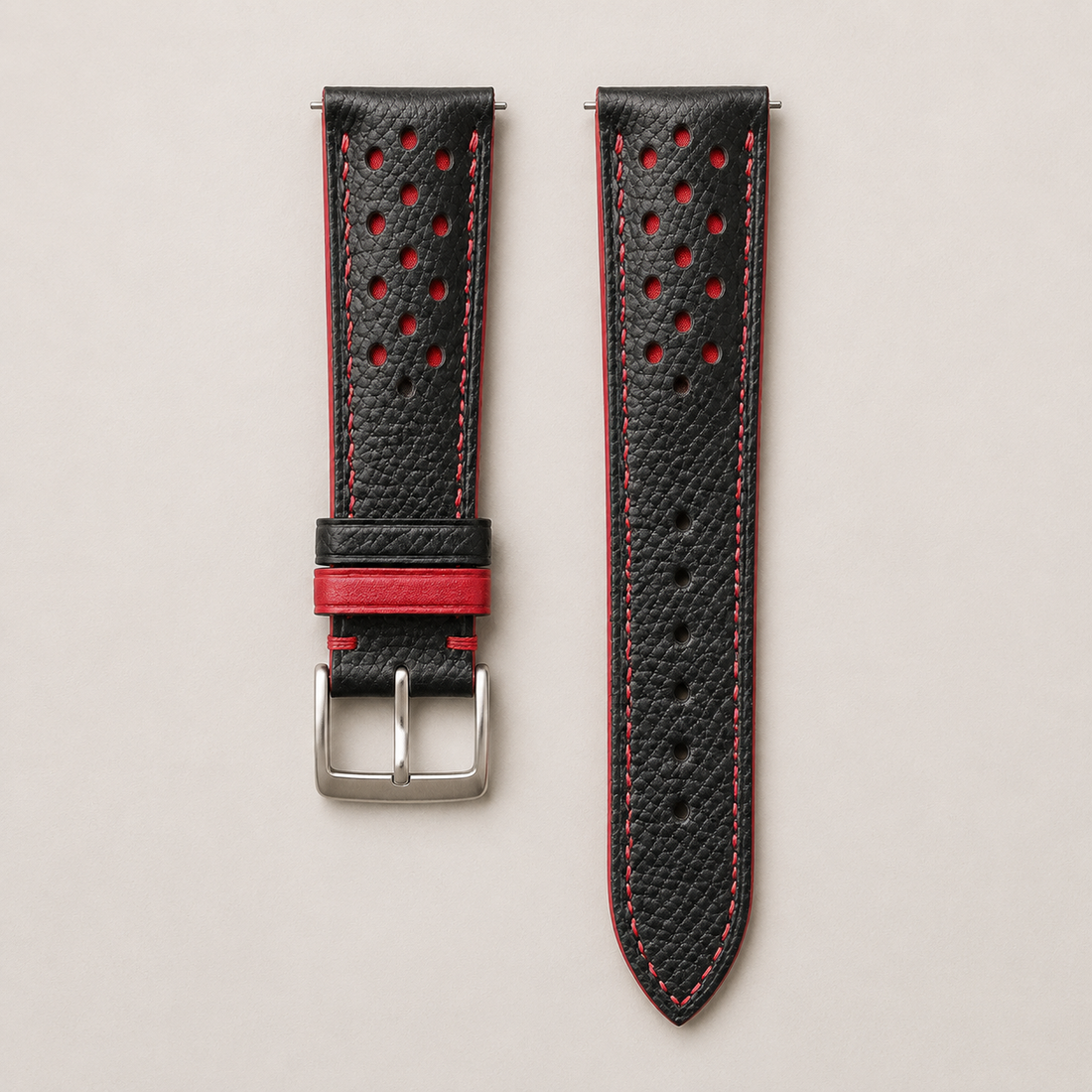 Black Red Padded Epsom Leather Watch Strap