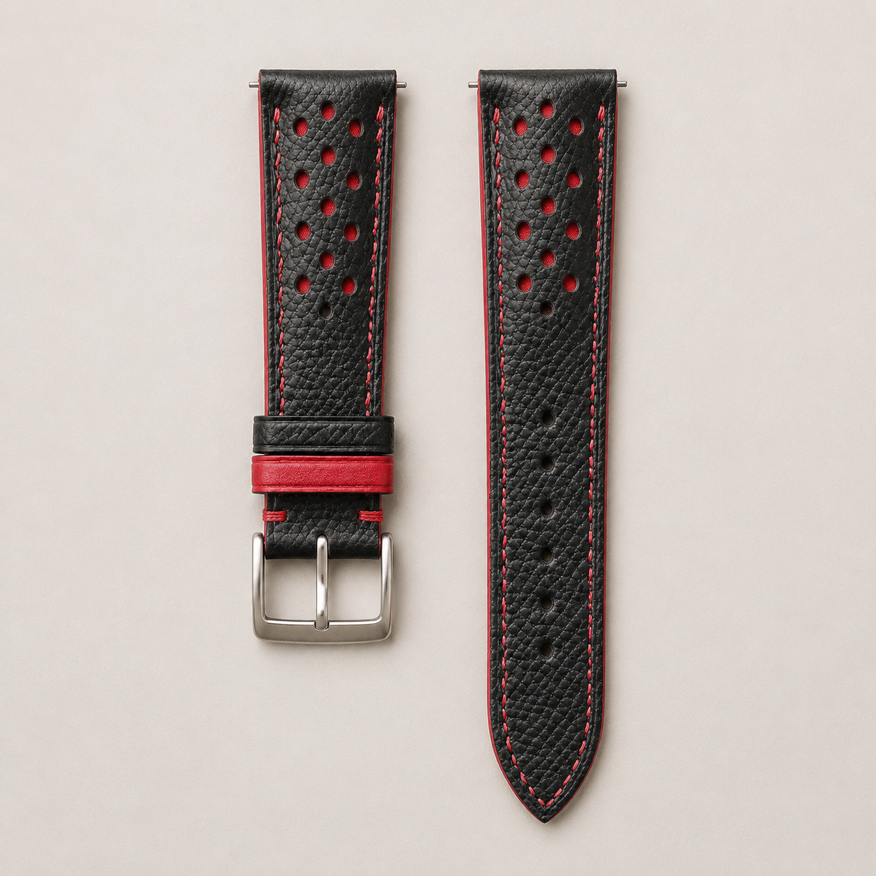 Black Red Padded Epsom Leather Watch Strap