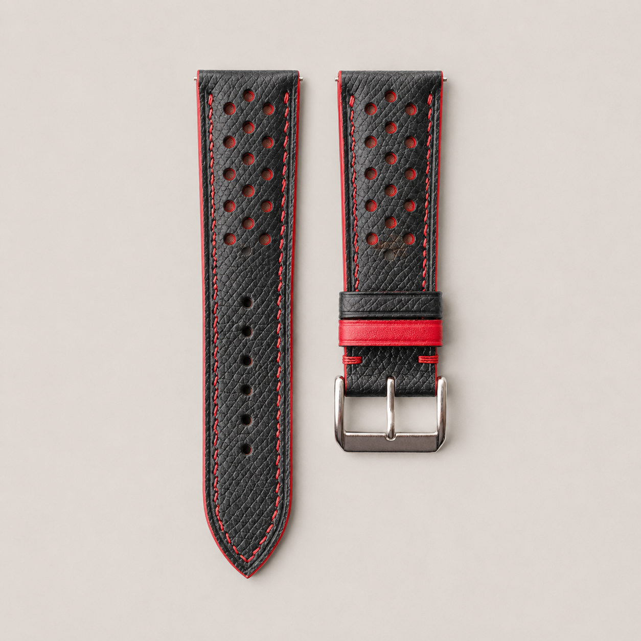 Black Red Padded Epsom Leather Watch Strap