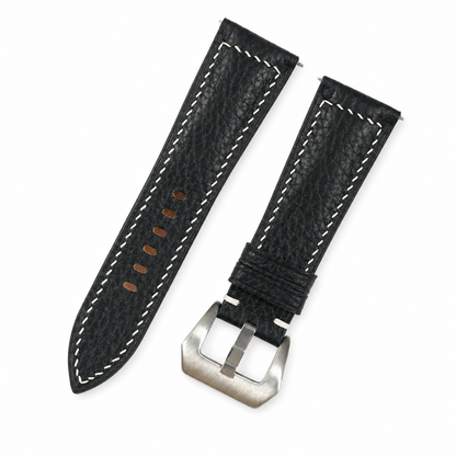 Black Togo Box Stitch Leather Watch Strap