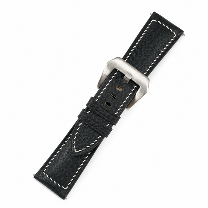 Black Togo Box Stitch Leather Watch Strap