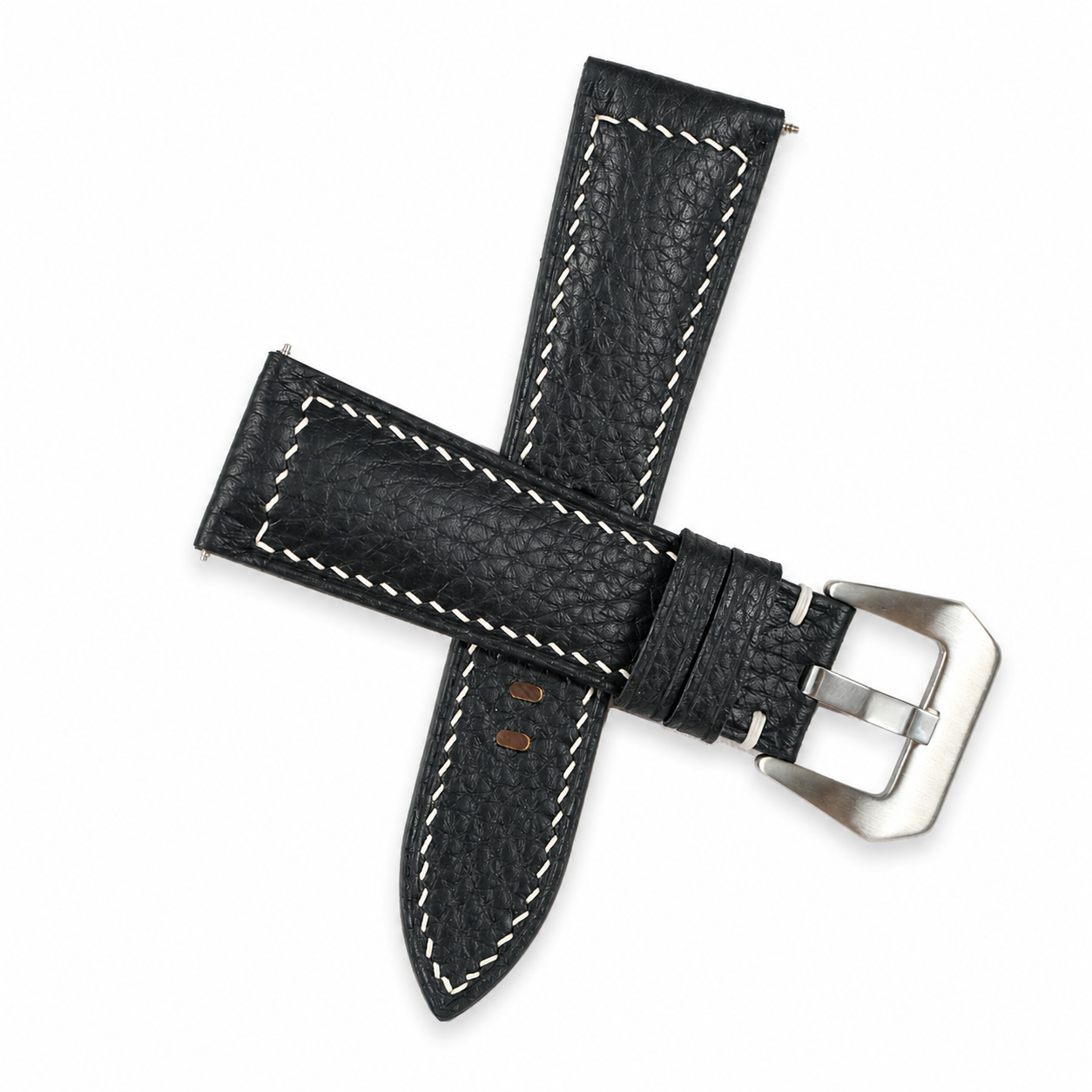 Black Togo Box Stitch Leather Watch Strap