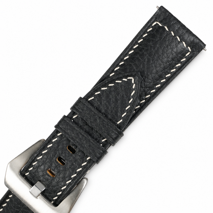 Black Togo Box Stitch Leather Watch Strap