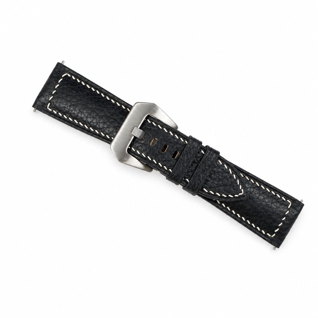 Black Togo Box Stitch Leather Watch Strap