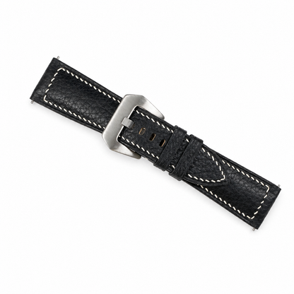 Black Togo Box Stitch Leather Watch Strap